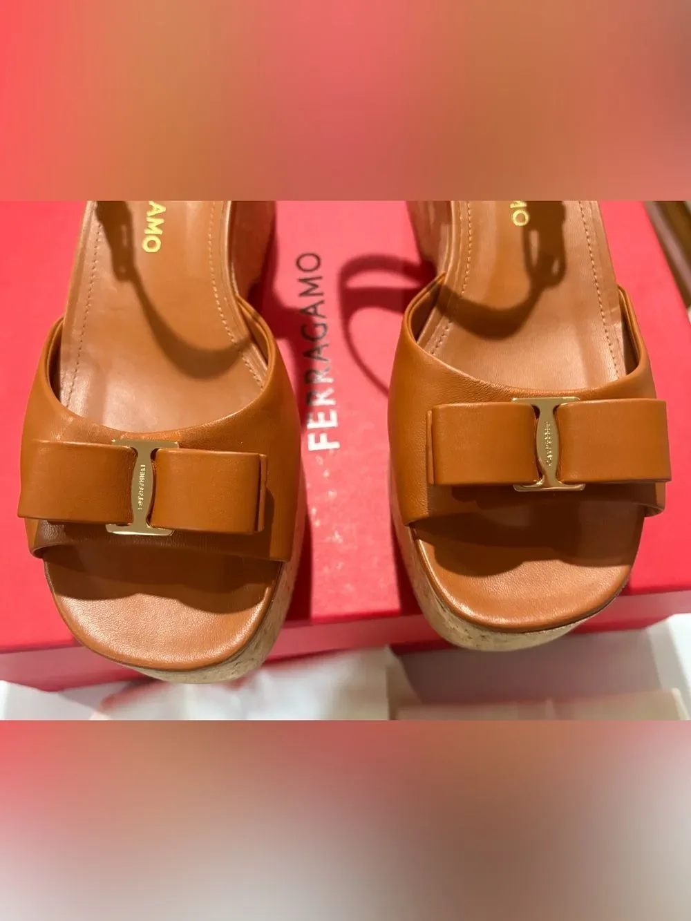 Ferragamo Selna leather wedge sandals Size 9.5C